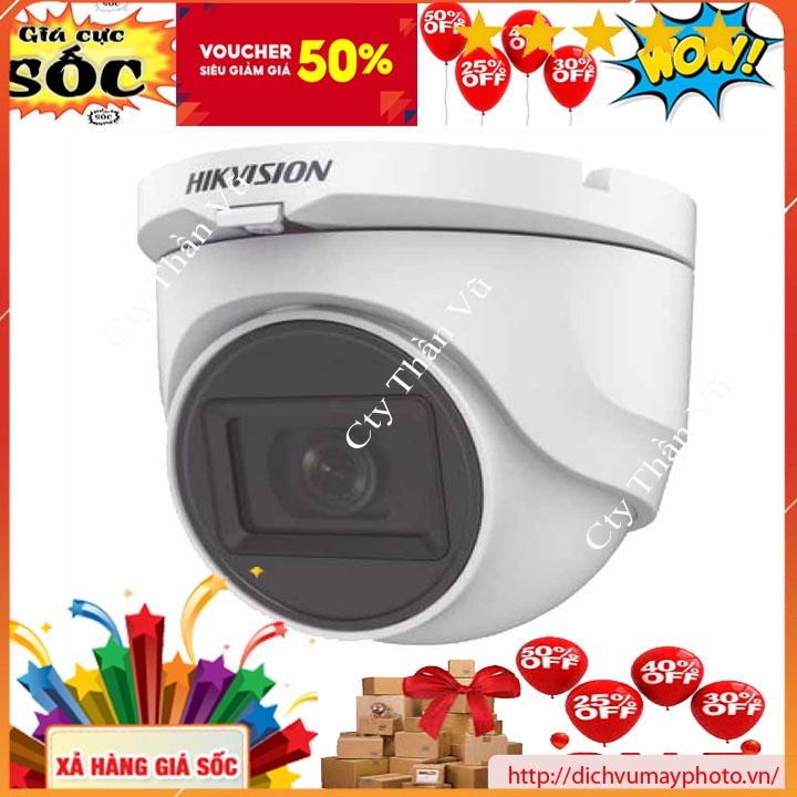 Camera Ghi Hình TVI Hik 5MP Dome vỏ nhựa (vỏ sắt) Có MIC mã DS-2CE76H0T-ITPFS
