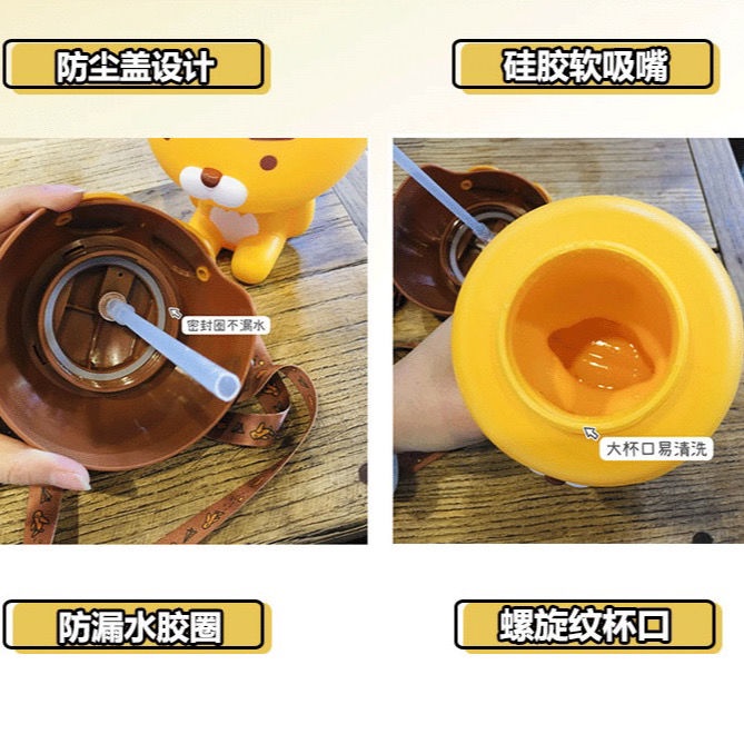 Bình uống nước từ nhựa có ống hút chống vỡ thiết kế dễ thương cho bé gái