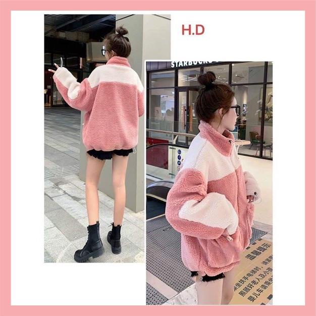 Áo khoác lông cừu Ulzzang Thêu CổSweater Hàn QuốcCadigan có khoá kéo thời trang mùa đông ấm áp