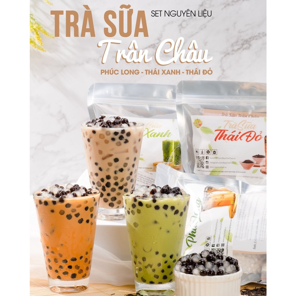 Set nguyên liệu pha Trà sữa trân châu - set lớn 25-30 ly - Bếp Chè Thái - Vị phúc long thái xanh thái đỏ