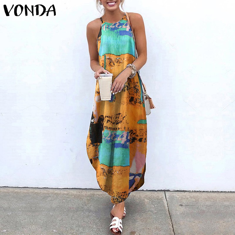 Đầm Maxi VONDA Không Tay In Họa Tiết Phong Cách Bohemian Cổ Điển Dành Cho Nữ | BigBuy360 - bigbuy360.vn