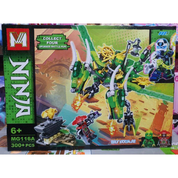 NINJAGO_Lego Ninja Cưỡi RỒNG MG116A (300 mảnh)+ JAY Ninja Sấm Sét + KAI Ninja lửa + COLLECT FOUR