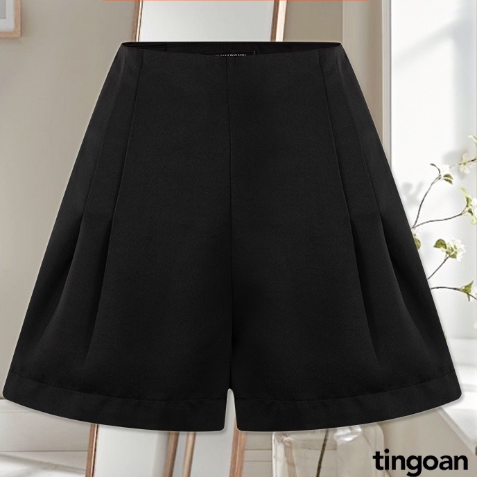 Quần short cạp cao chiết 2 ly tafta đen tingoan ROCHA SHORT