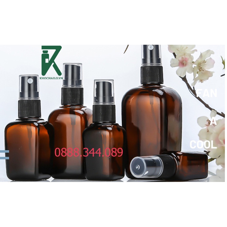 Chai tinh dầu ,thủy tinh vuông nâu vòi phun sương đen 10ml,20ml,30ml,50ml