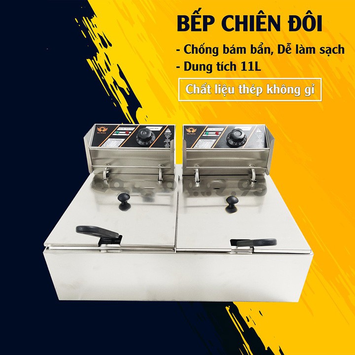 Bếp Chiên Đôi. Bếp Chiên Nhúng Điện 2 Ngăn 6L