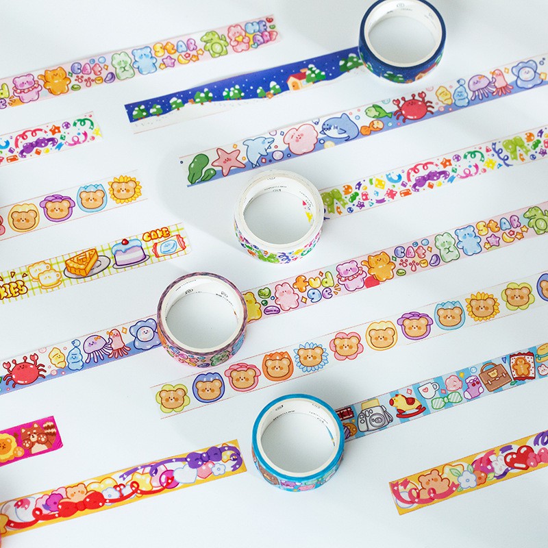 Washi tape gấu nhiều màu sắc băng keo giấy họa tiết dễ thương