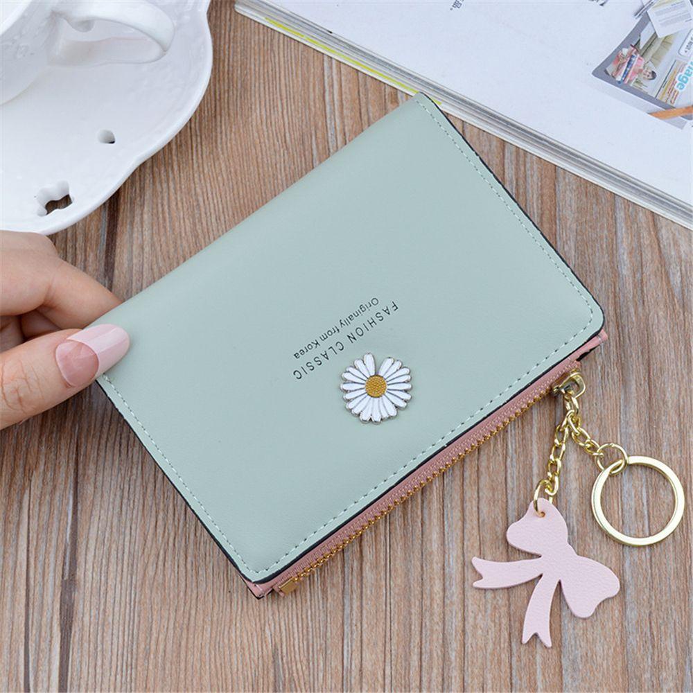 Ví Ngắn Đựng Tiền Có Khóa Kéo Họa Tiết Hoa Cúc Nhỏ Dễ Thương Cho Nữ