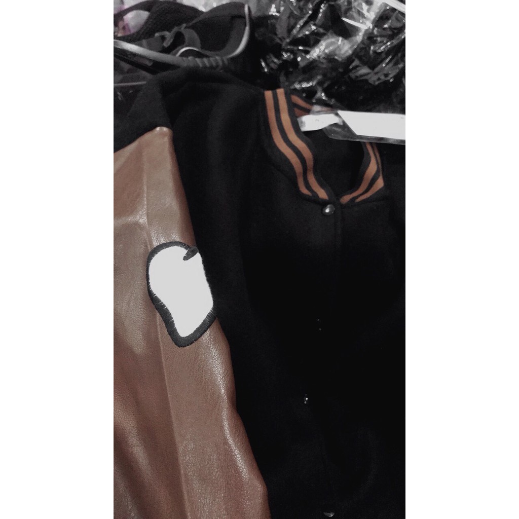 Áo Khoác Bomber Nam Nữ Áo Khoác Nỉ Dạ Phối Tay Da Nâu Đen Freesize Form Rộng Unisex