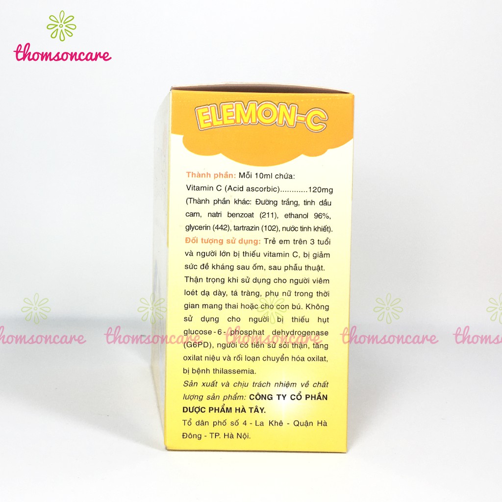 Siro Bổ sung vitamin C cho bé, tăng sức đề kháng cho trẻ, tăng miễn dịch Elemon C - Hộp 20 ống vtm giảm chảy máu cam