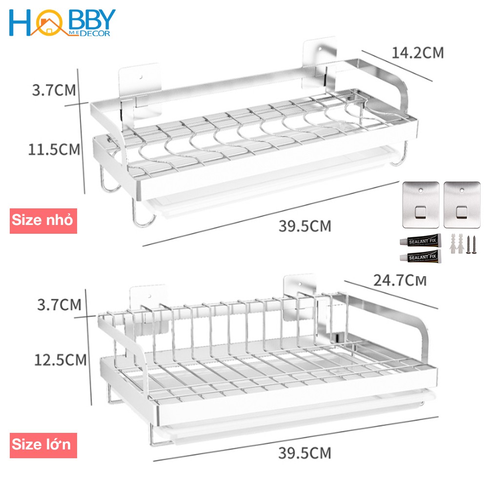 Kệ đựng chén đĩa HOBBY KCD Inox 304 dán tường gạch men - kèm keo dán và khay hứng nước - 2 kích thước | BigBuy360 - bigbuy360.vn