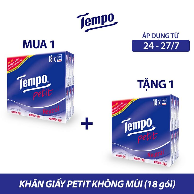 ( Mua 1 tặng 1) Khăn giấy tempo không mùi  lốc 18 gói