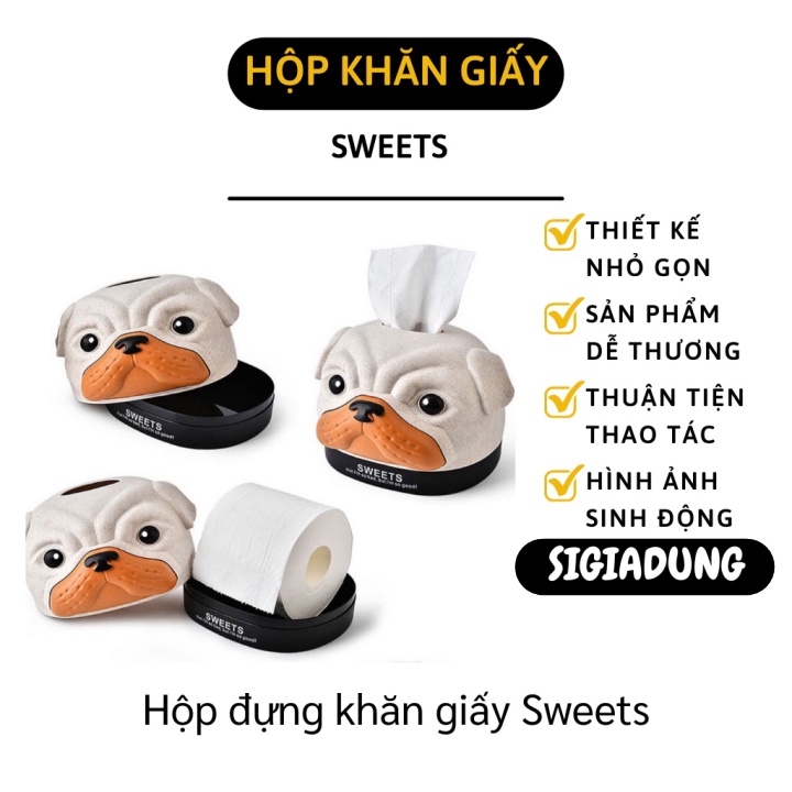 [SGD] Hộp Đựng Khăn Giấy Dễ Thương - Hộp Khăn Giấy Để Bàn Hình Chó Mặt Xệ Sweets 9870