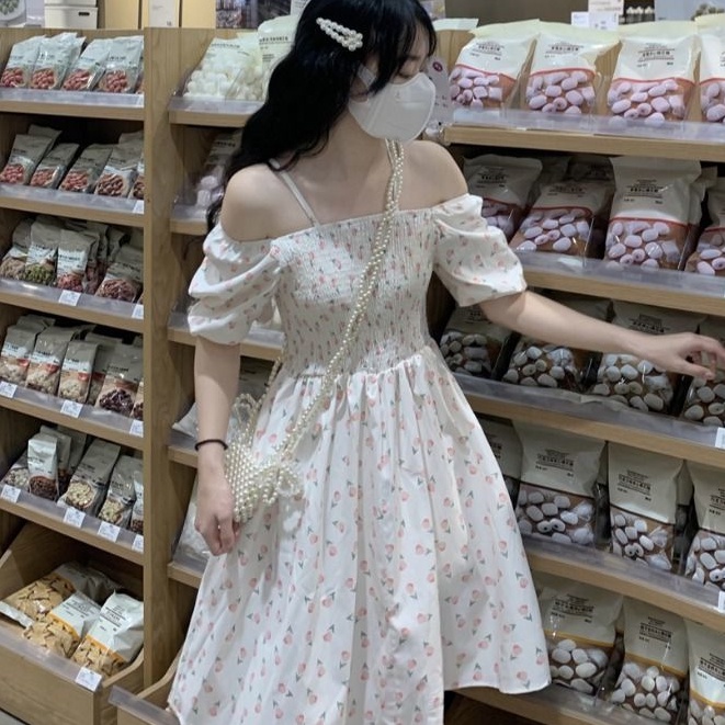 Đầm hoa MURIOKI tay phồng hở vai thanh lịch phong cách Hàn Quốc thời trang mùa hè mới 2022 cho nữ
