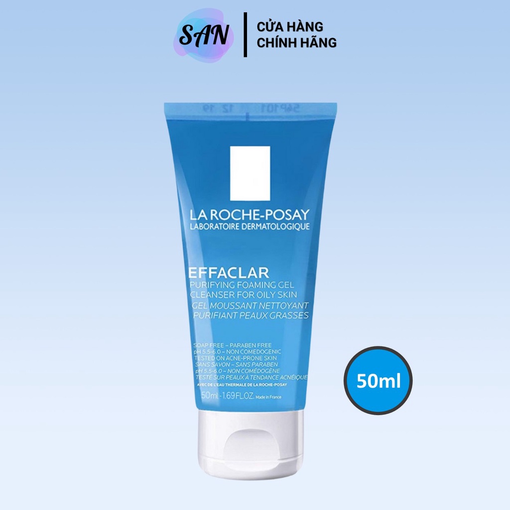 Gel rửa mặt tạo bọt La RochePosay Effaclar cho da dầu nhạy cảm 50ml Xanh - San Beauty