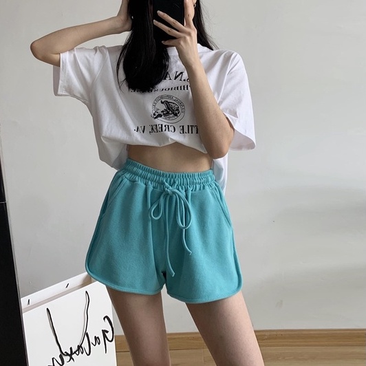 Quần đùi nữ cạp cao ống rộng ♥️iCoton♥️ quần đùi thun nữ thể thao mặc nhà chất cotton da cá mát mẻ , cao cấp có viền