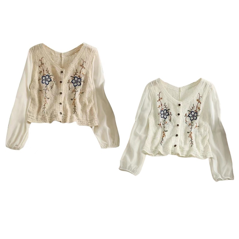 Áo Khoác Cardigan Vải Voan Tay Dài Cài Nút In Hoa Dễ Thương Cho Bạn Gái