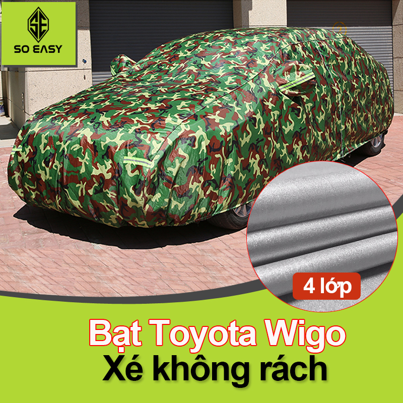 Bạt phủ xe hơi Toyota Wigo áo trùm che vải dù xé không rách màu lính, ôtô 4 chỗ, chống nóng, mưa, xước sơn-BPXL-2S