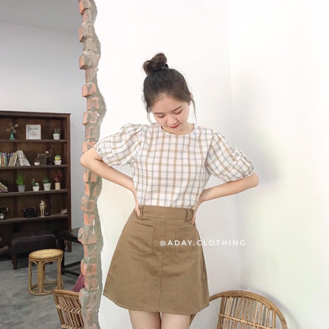 🍁🍁SET ÁO CARO + CHÂN VÁY KAKI🍁🍁