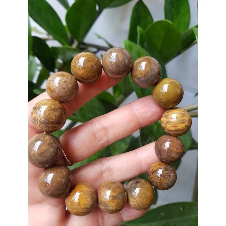 Vòng Đeo Tay Nam Gỗ Hoá Thạch Bóng đẹp Hiếm  Size 16mm  Màu Vàng Nâu Đất Sọc Vân TN Sáng Bóng Đẹp Nam đeo tay sang 450k