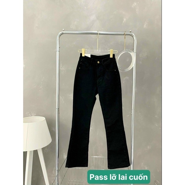 Quần jeans đen ống loe lưng cao- hình thật jeans vnxk cao cấp