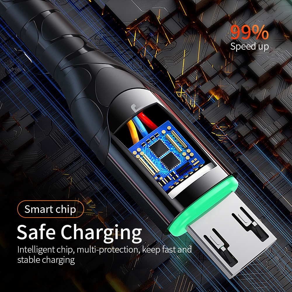 Cáp Sạc Nhanh Truyền Dữ Liệu Essager Cổng Micro USB Có Đèn LED 2.4A Dài 3M 2M