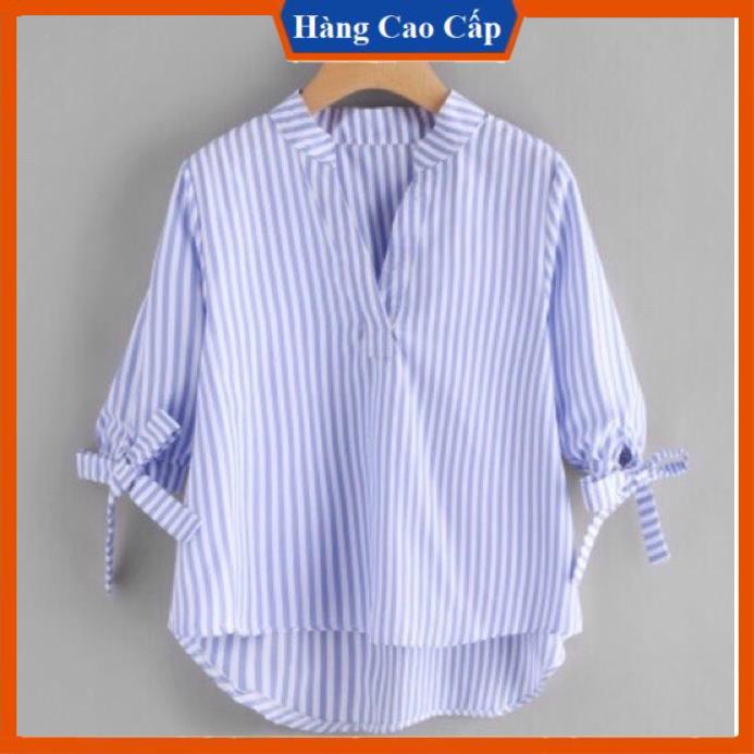 Áo sơ mi nữ, áo cổ trụ tay nơ, hàng thiết kế Free Size phong cách Hàn Quốc