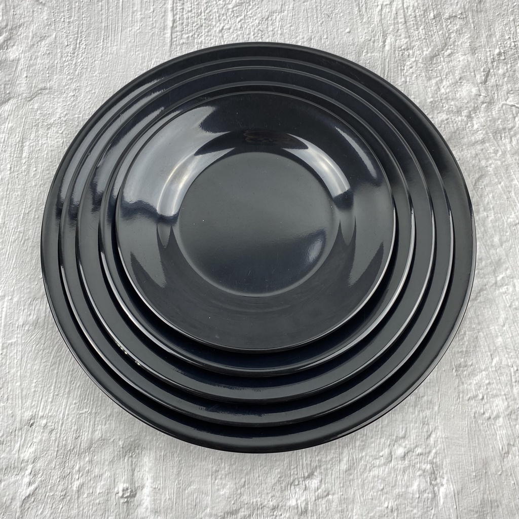 Dĩa nhựa Melamine tròn đen cạn trơn dành cho gia đình, nhà hàng, quán ăn (dc66,77,88,99,100)