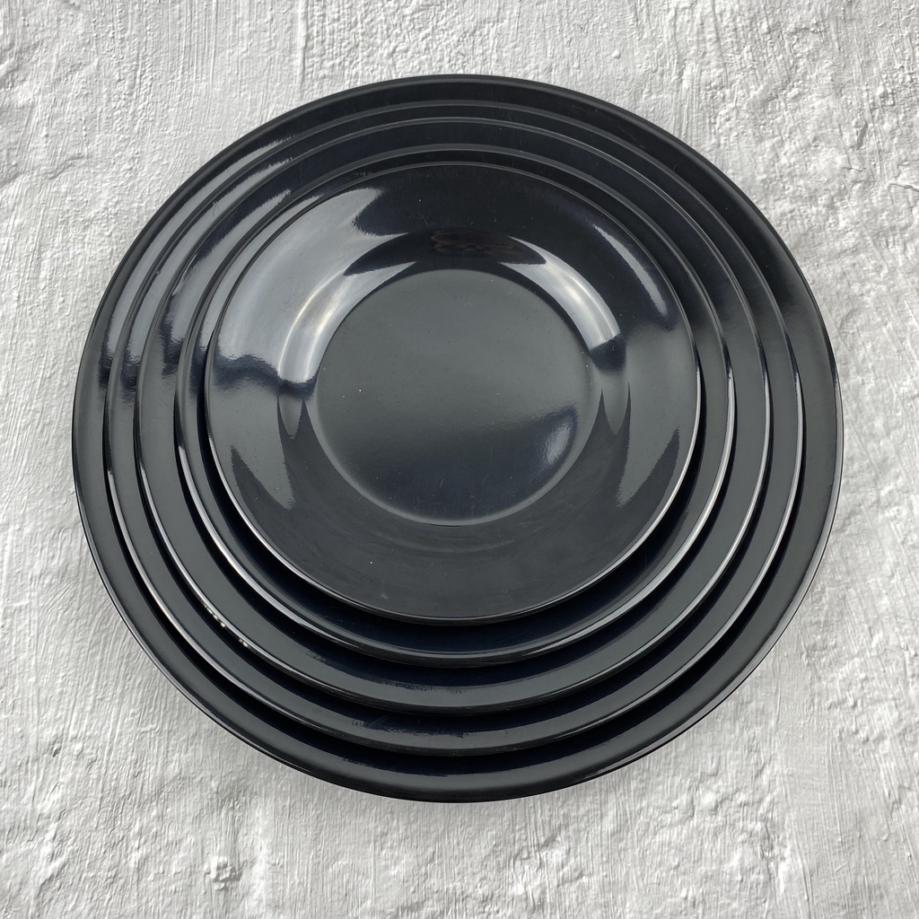 Dĩa nhựa Melamine tròn đen cạn trơn dành cho gia đình, nhà hàng, quán ăn