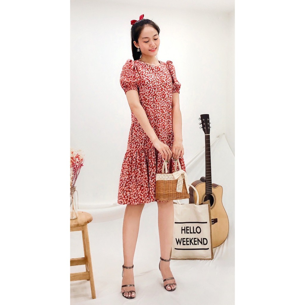 [FREESHIP 50K] Đầm Suông Lụa Nhistore Cổ Tròn Tay Phồng Họa Tiết Sang Có Túi Freesize Dưới 60kg | BigBuy360 - bigbuy360.vn