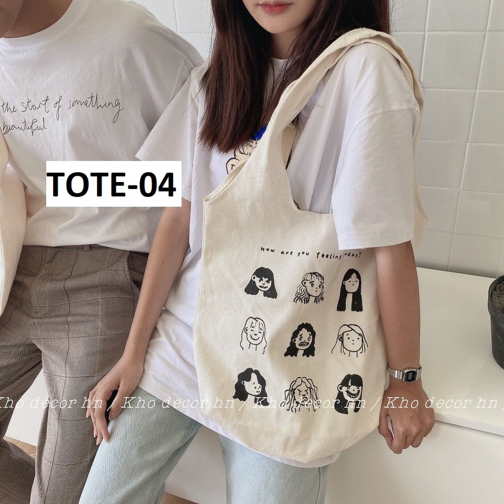 Túi tote túi vải canvas liền quai Hàn quốc, vải canvas mộc không nhuộm hóa chất - Kho Decor