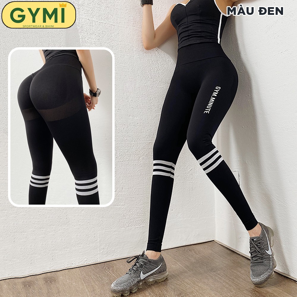 Quần tập gym yoga nữ chun mông Gym Minute QD16 dáng legging thể thao lưng cao nâng mông chân có viền trắng GYMI