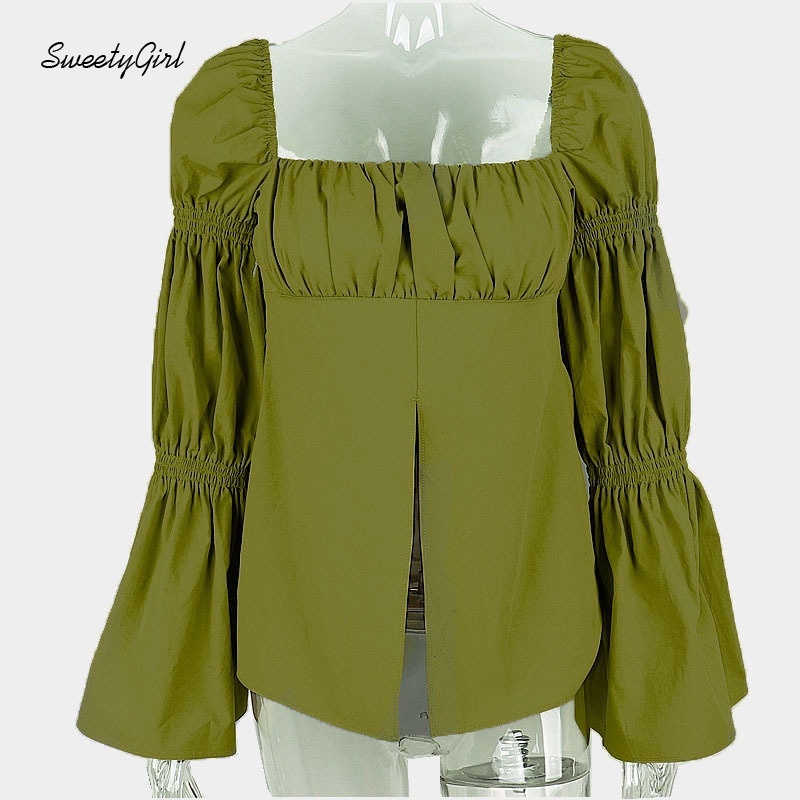 Áo thun tay dài cổ vuông màu sắc ngọt ngào thời trang cho nữ