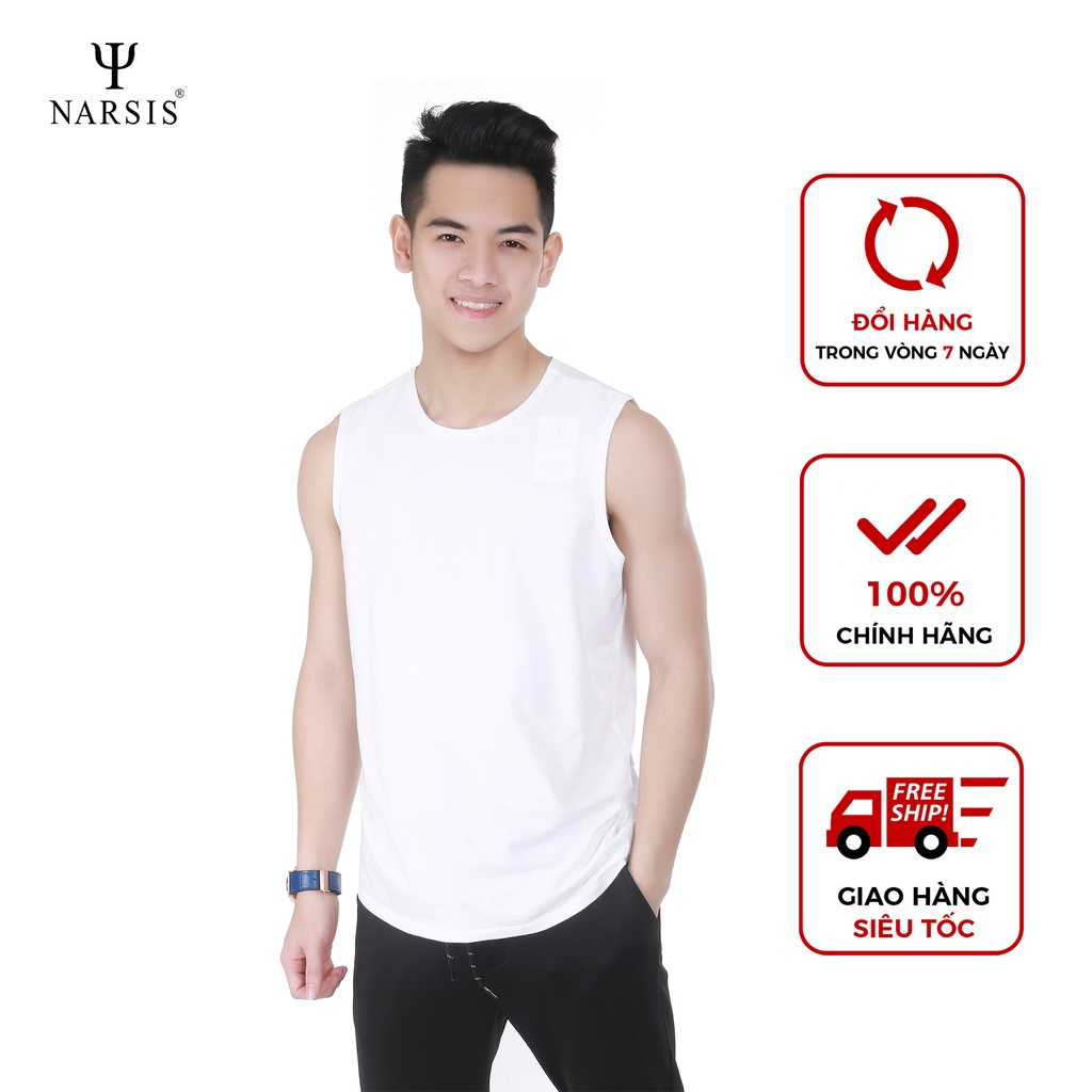 Áo lót nam Cotton cao cấp Narsis D0001A màu trắng xanh