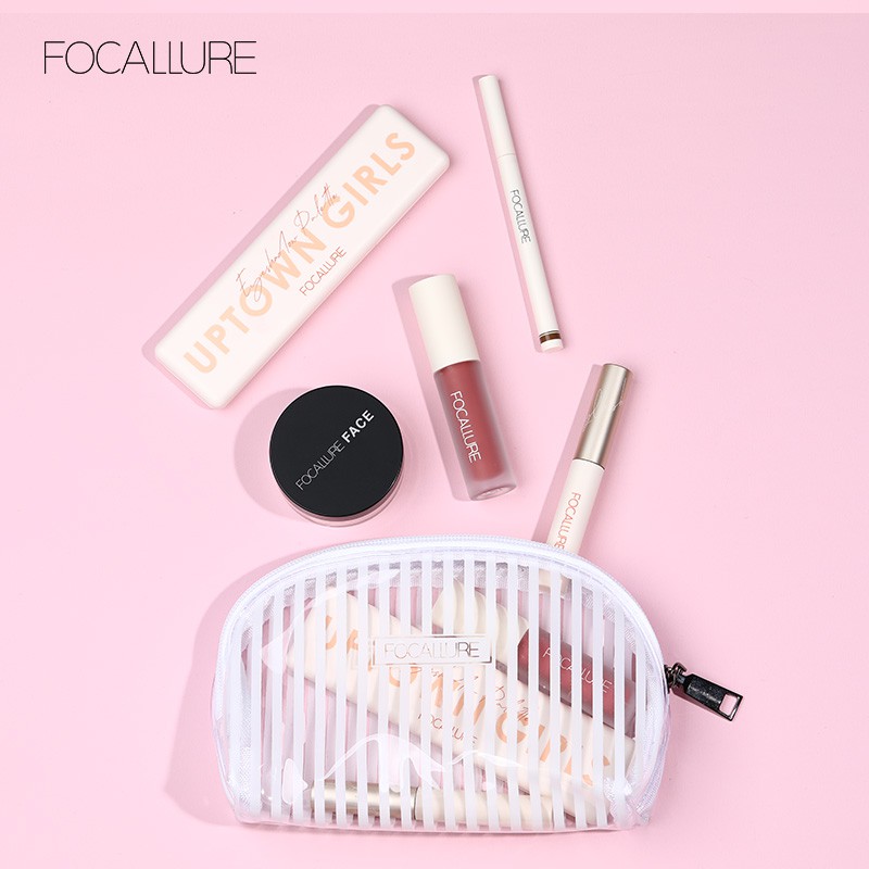 FOCALLURE Bộ 5món dụng cụ trang điểm phấn mắt + mascara + son môi + chì kẻ chân mày 232g