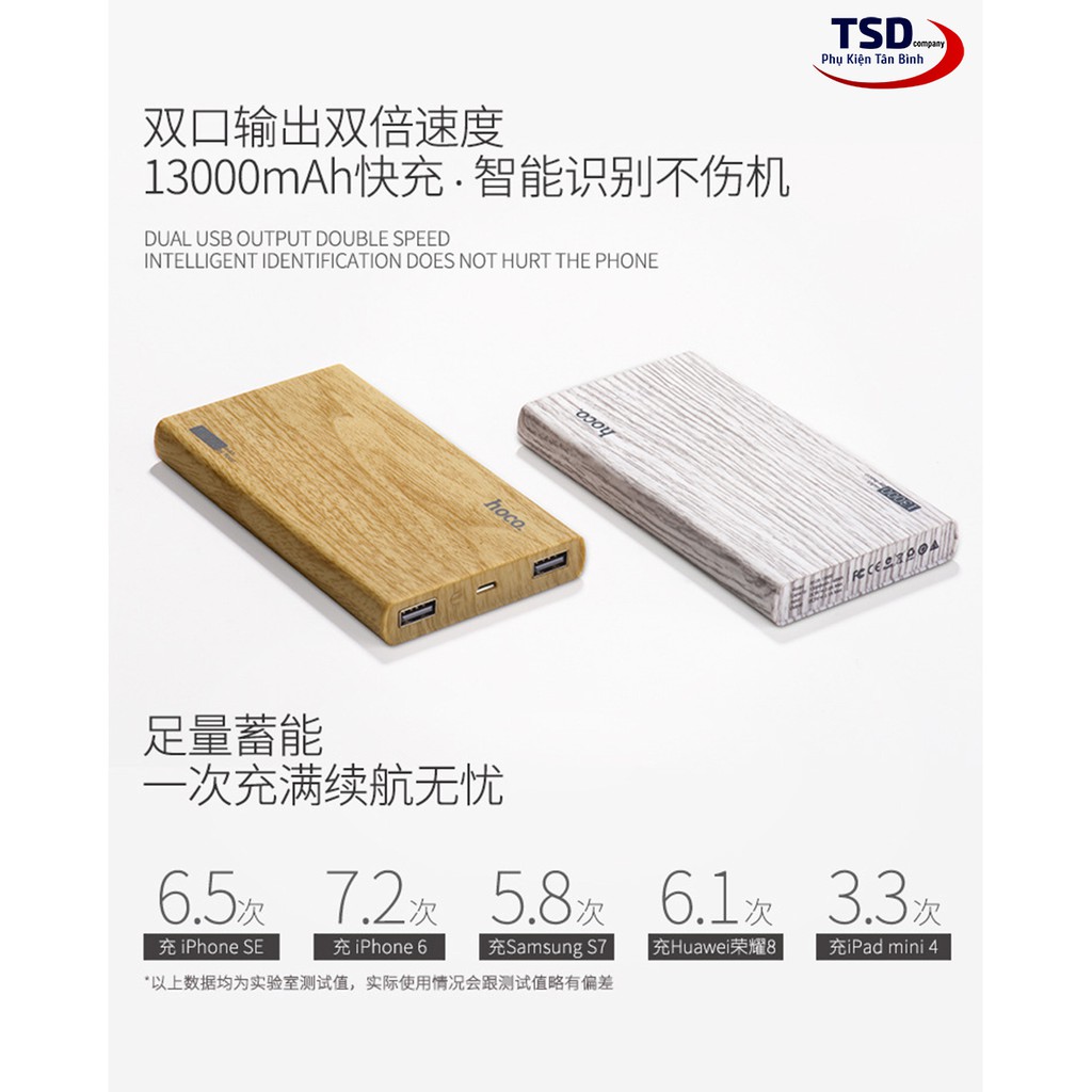 Pin Sạc Dự Phòng Hoco Wood Grain 13000mAh Chính Hãng