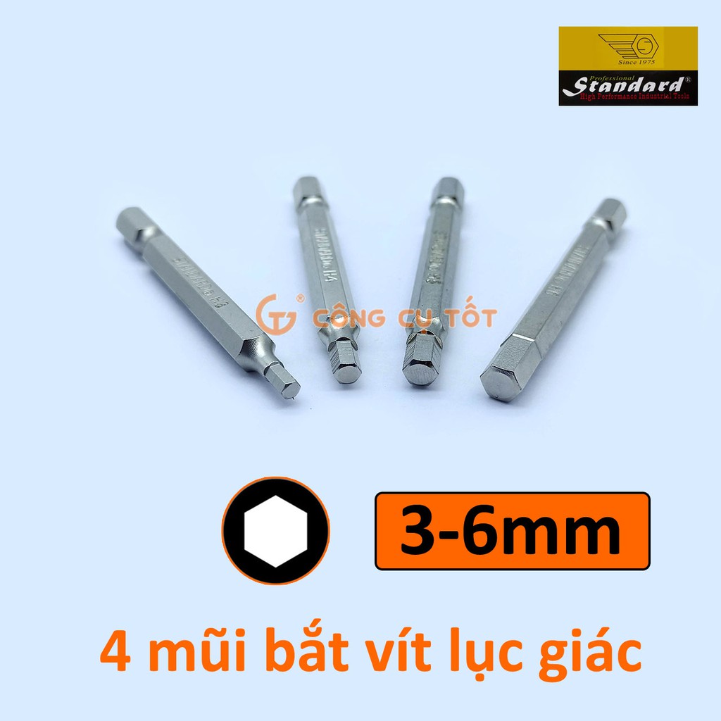 Bộ 4 đầu bắt vít lục giác 3-6mm dài 65mm Standard Đài Loan