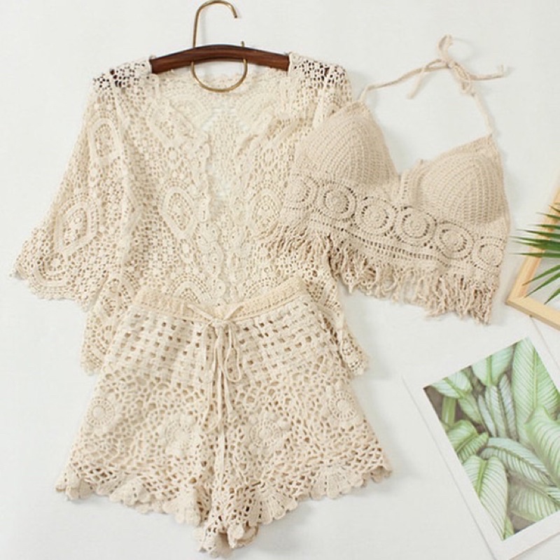 {KÈM ẢNH THẬT} Set bikini len đồng xu cực xinh!