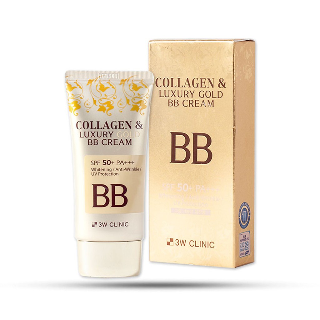 Kem nền 3 trong 1 che mọi khuyết điểm 3W Clinic Collagen &amp; Luxury Gold BB Cream SPF50+  50ml - Hàn Quốc Chính Hãng