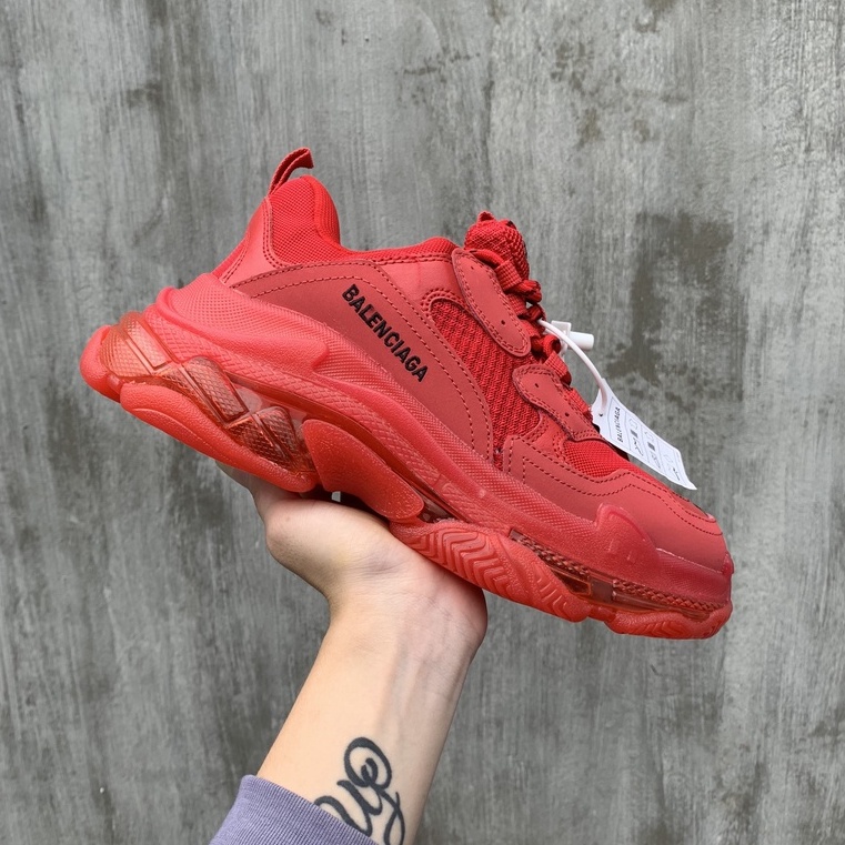 Giày Sneaker Nam Nữ Balen Triple S Đế Khí Đế Khí Đỏ Mận