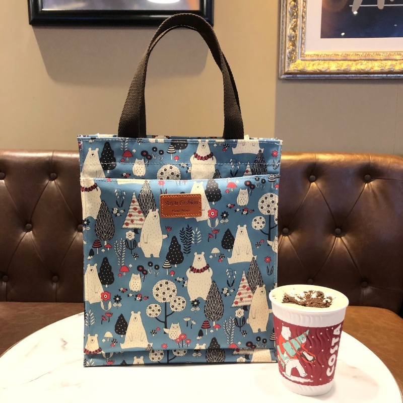 Túi tote cỡ A4 IELGY chống thấm nước có khóa kéo in họa tiết hoạt hình dễ thương