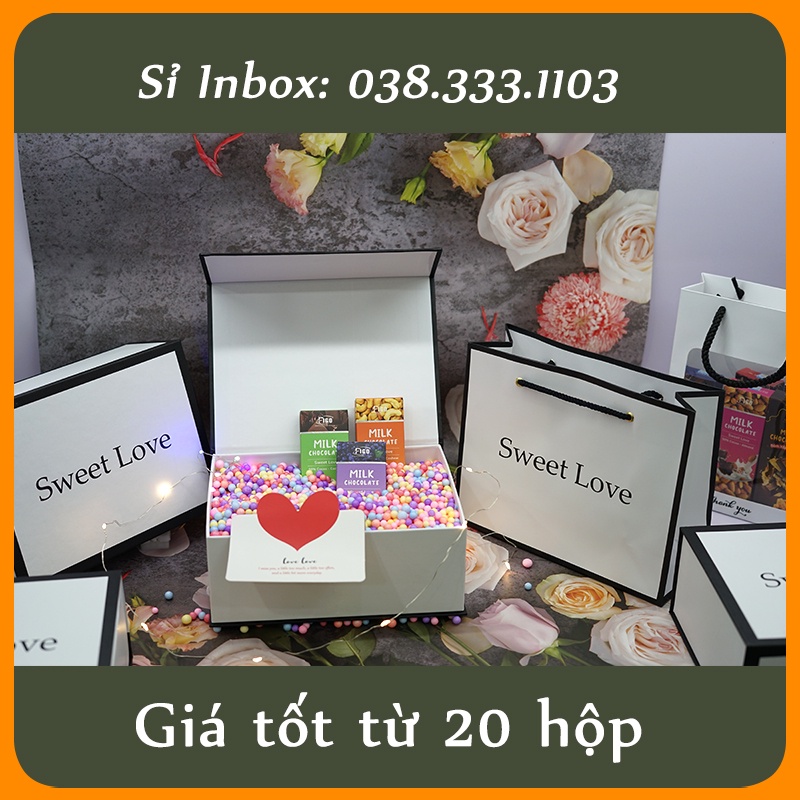 [Sỉ 20 Hộp |Quà tặng nắp đóng nam châm, Quà tặng Sinh Nhật, Valentine Sweet Love, Hộp Kèm Túi Giấy, Giấy Rơm, Đèn