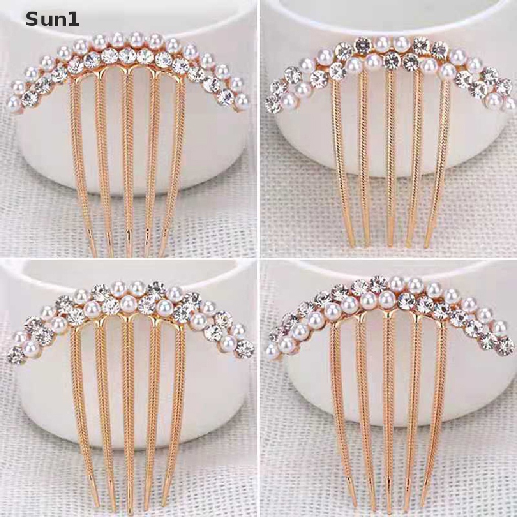 Sun1 &gt; Lược Cài Tóc 5 Răng Đính Ngọc Trai Pha Lê Trang Trí Cô Dâu