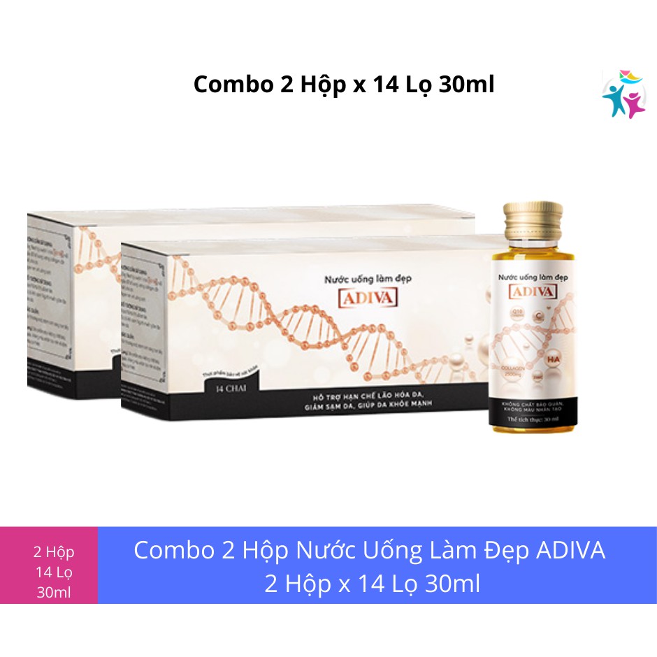 Combo 2 Hộp Nước Uống Làm Đẹp Collagen ADIVA (2 Hộp x 14 Chai 30ml)