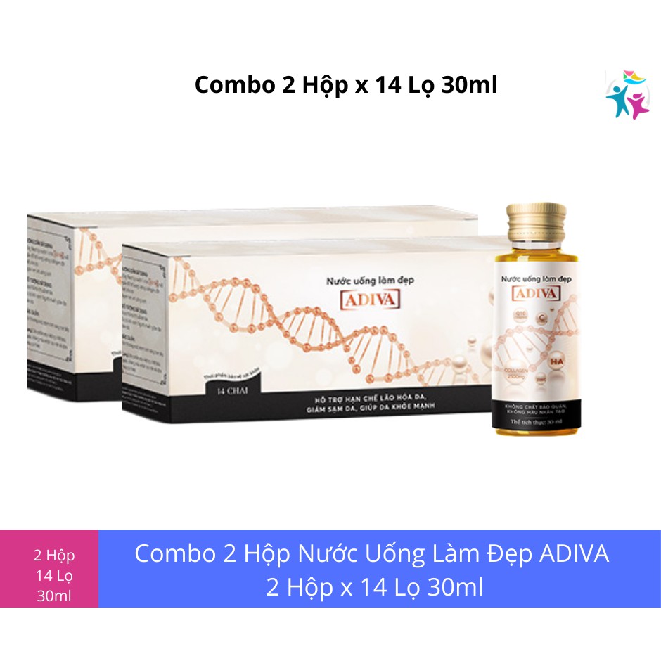 Combo 2 Hộp Nước uống làm đẹp Adiva (Hộp 14 chai 30ml) - Nước Uống Làm Trắng Da