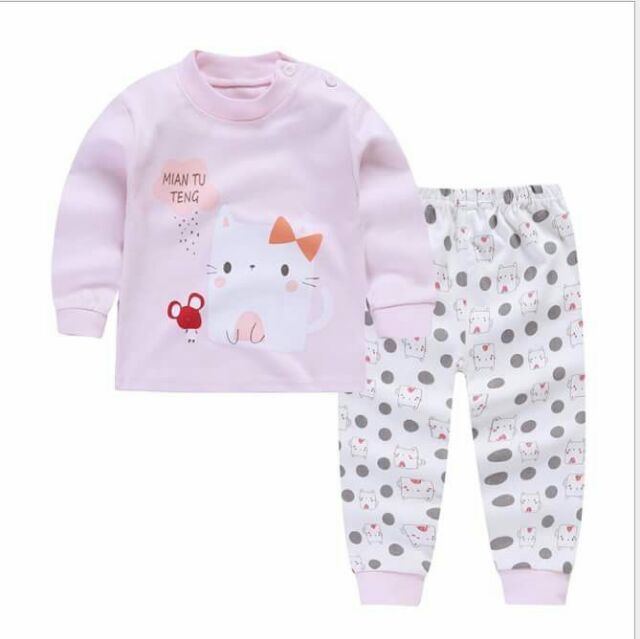 Bộ nỉ cotton cao cổ dài tay quảng châu xuất hàn cho bé trai bé gái