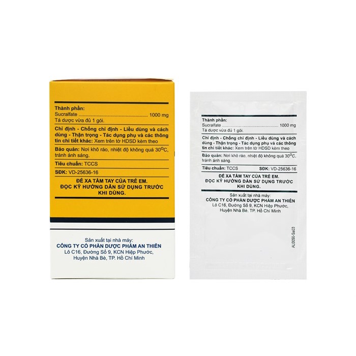 A.T Sucralfate 1000mg giảm đau, trào ngược, viêm loét dạ dày, tá tràng - Hộp 20 gói x 5g