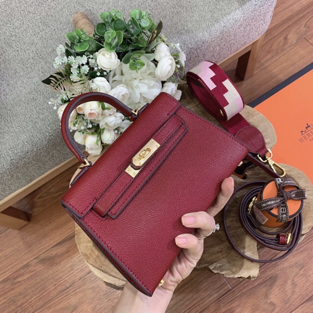 Túi H.M kelly size 19 màu đỏ đô