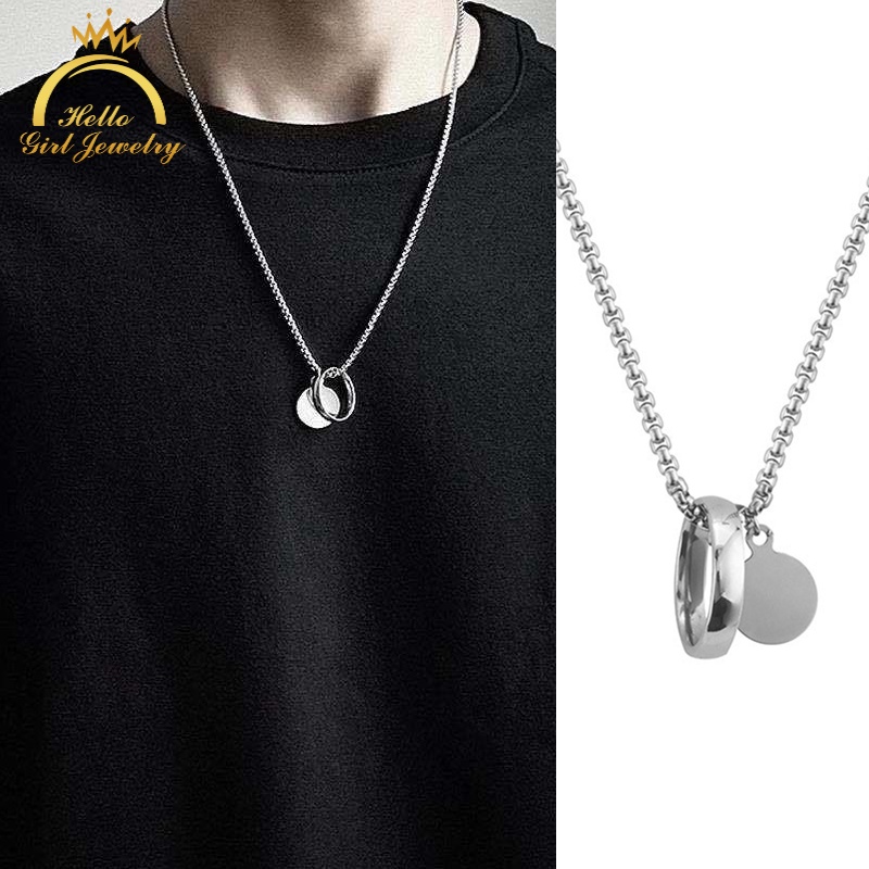 Dây chuyền bằng inox thiết kế mặt tròn thời trang dành cho nam nữ
