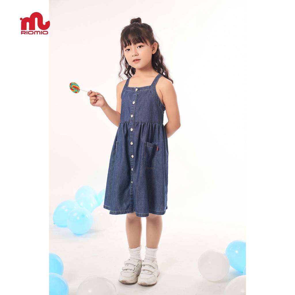 Váy jean bé gái 2 dây 3-11 tuổi (15-40kg) dáng suông RIOMIO 100% cotton USA cao cấp siêu xinh cho bé - RO215