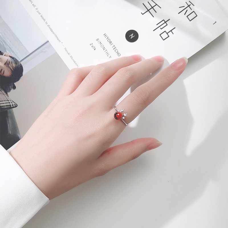 Nhẫn bạc 925 mặt hình con hươu đính hạt đá xinh xắn